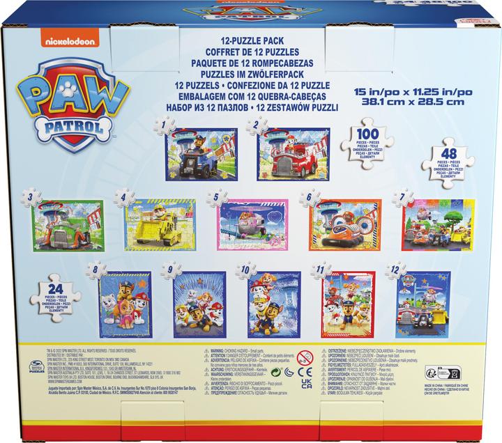 Actual product image Spin Master PAW Patrol, Coffret de 12 puzzles de 24, 48 ou 100 pièces, Chase, Marcus, Stella, Everest, Ruben, Zu (12 pieces)