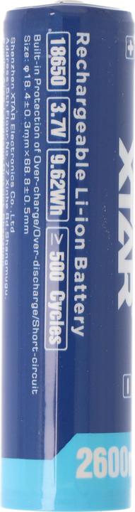 Actual product image Xtar 18650 2600mAh 3,6V - 3,7V Li-Ion-Akku geschützt mit Kopf, Abmessungen 69,50x18,4mm (18650, 2600 mAh)