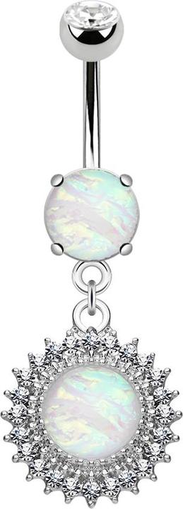 Star Piercing Banane silber mit Anhänger Schild mit Kristallen und Opal (Chirurgenstahl 316L, Messing)