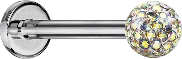 Immagine prodotto Star Piercing Micro Labret argento con sfera di cristallo multicolore e strato protettivo epossidico (Titanio G23, senza ottone)