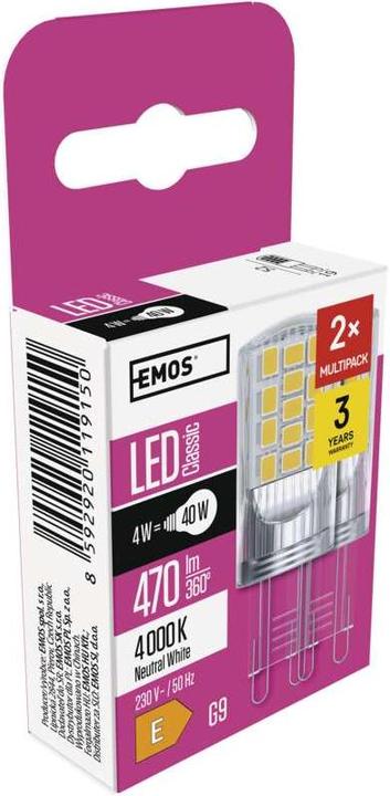 Produktbild Emos LED Lampe Classic JC / G9 / 4 W (40 W) / 470 lm / Neutralweiss (G9, 4 W, 470 lm, 2 x, E)