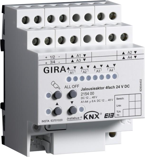Image du produit Gira Actionneur Jal. 4f DC 24 V Main KNX REG 215400 (Actionneur analogique)