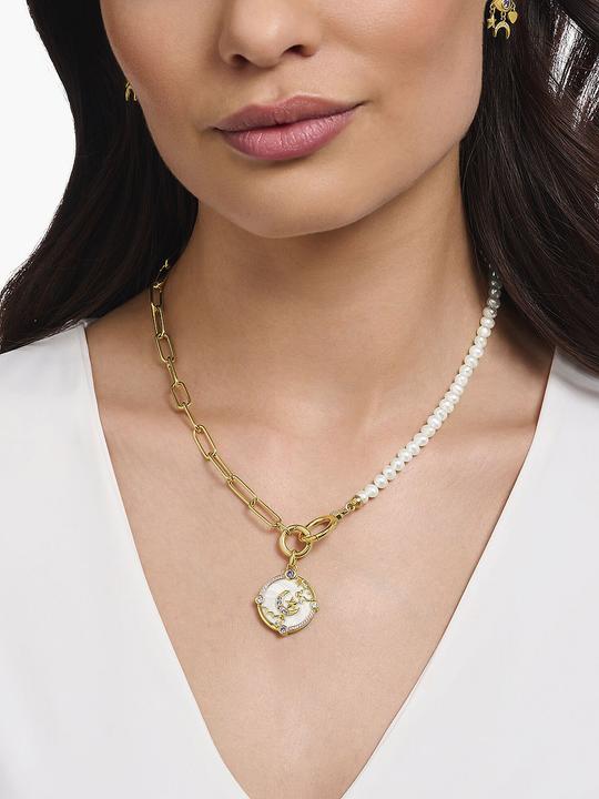 Produktbild Thomas Sabo Collier aus Süsswasserzuchtperlen und Gliederkette mit weissen Steinen vergoldet (925er Silber, 42 - 47 cm)