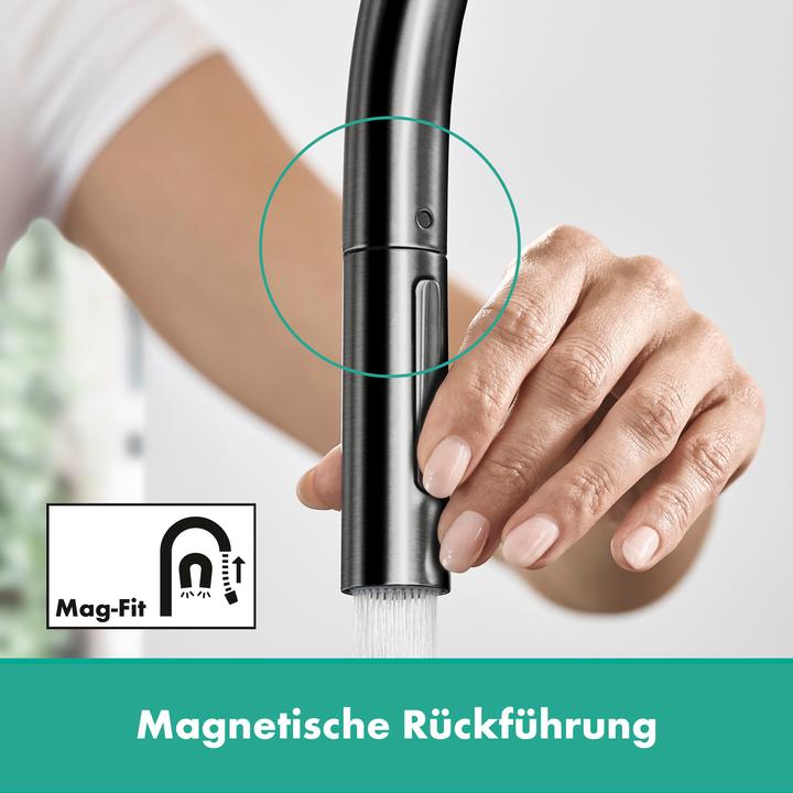 Immagine prodotto hansgrohe Miscelatore per lavello 210 Talis M54 con doccetta estraibile, 2 getti, cromo nero spazzolato