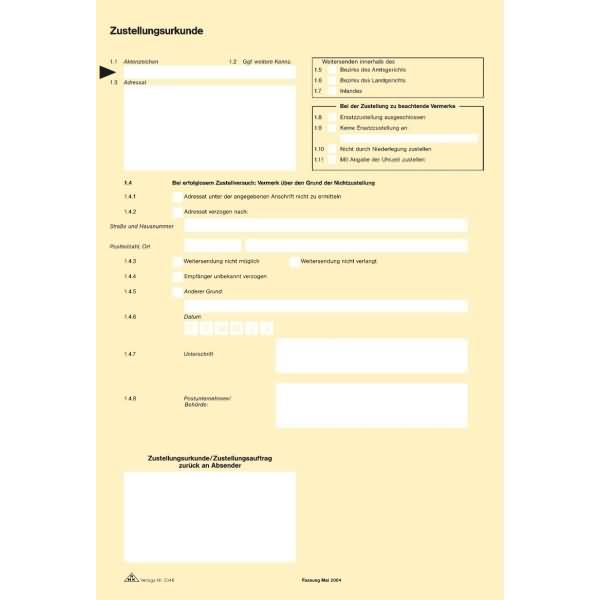 Produktbild Rnk Verlag Vordruck "Zustellungsurkunde", DIN A4 (100 x)