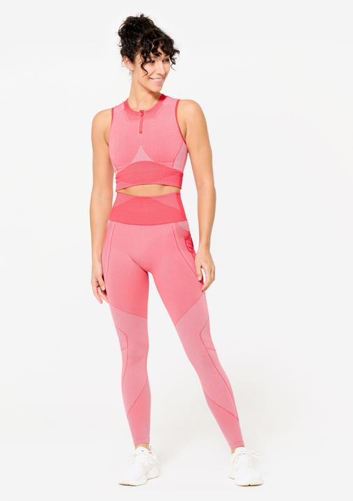 Domyos Crop Top Damen seamless - rot/rosa (XL)
