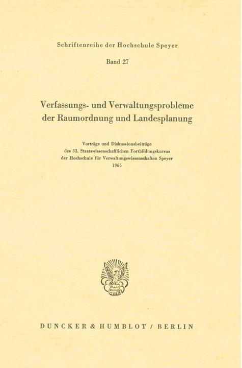 Produktbild Verfassungs- und Verwaltungsprobleme der Raumordnung und Landesplanung. (1965)