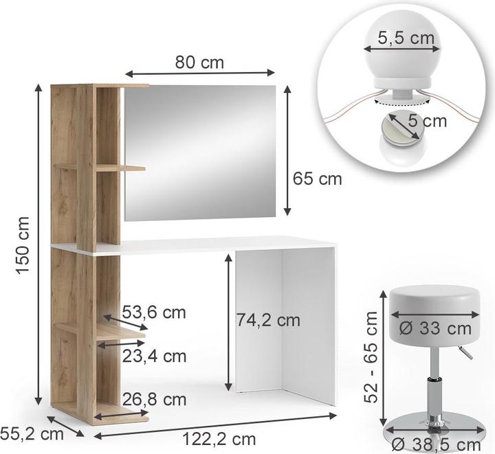 Produktbild Vicco Tower mit Hocker und Beleuchtung (122.5 x 55.5 x 76 cm)
