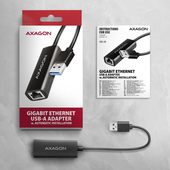 Produktbild Axagon ADE-AR, USB-A 3.2 Gen 1 - Gigabit Ethernet s????ov?? karta, Realtek 8153, auto instal (USB 3.0, RJ45 Gigabit Ethernet (1x))
