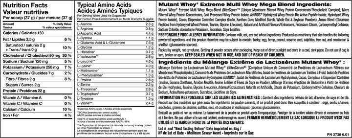 Nährwerte und Zutaten Mutant Whey Protein (Schokolade, 1 Stk., 2268 g)