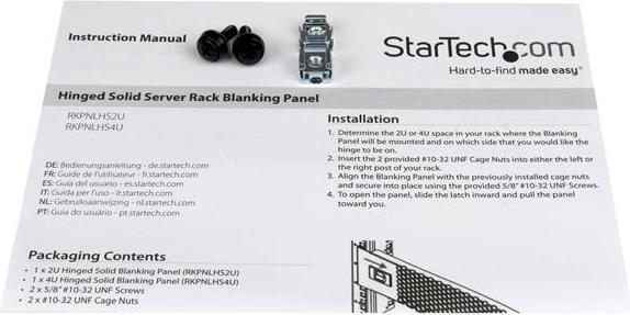 Immagine prodotto StarTech Pannello Rack Vuoto 2u Incernierato