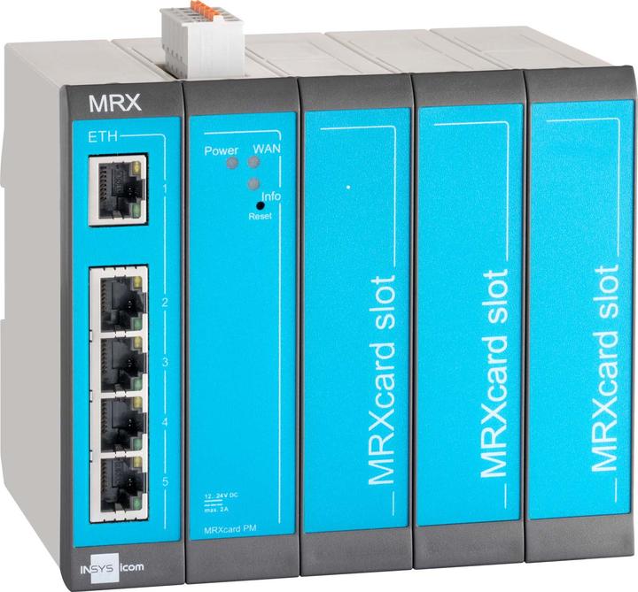 Produktbild Insys icom MRX5 LAN, modularer LAN-LAN-Router, VPN 5xEthernet 10/100BT 2xdig.Ein MRcard-Slots:3xfrei