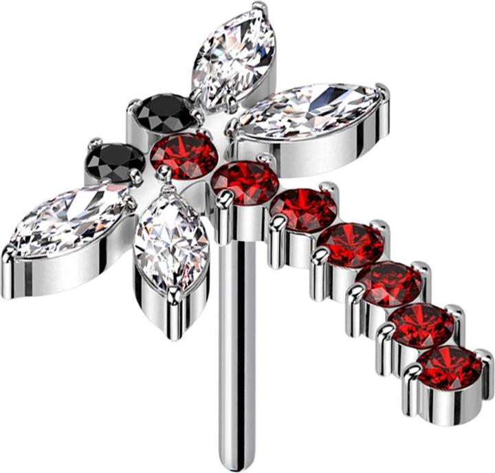 Immagine prodotto Star Piercing Threadless libellula argento cristalli rossi (Titanio G23, senza ottone)