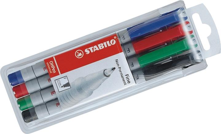 Produktbild STABILO OHPen universal Folienstift wasserlöslich (Rot, Blau, Schwarz, Grün, 0.70 mm, 4 x)