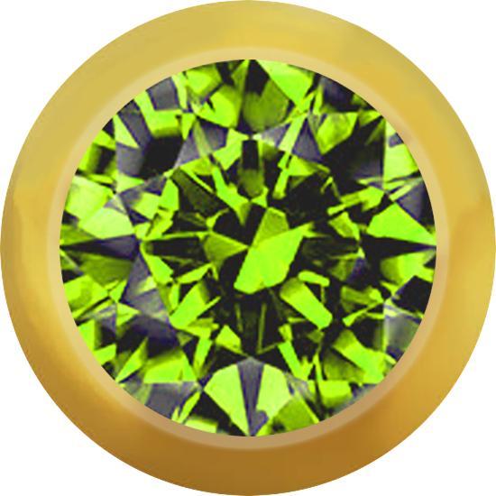 Star Piercing Micro Kugel vergoldet mit Kristall hellgrün (Chirurgenstahl 316L)