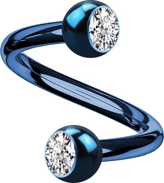 Star Piercing Micro Spirale dunkelblau mit zwei Kugeln Kristall silber (Titan G23)