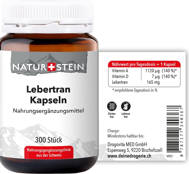 Nutritional values and ingredients Naturstein Cod liver oil capsule (300 Piece, Capsules, 171 g)