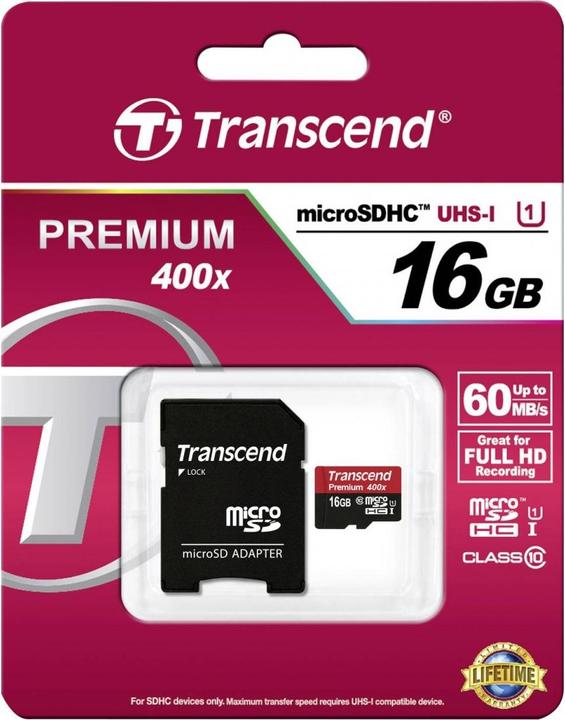 Immagine prodotto Transcend Premium 400x (16 GB, microSDHC, U1, UHS-I)