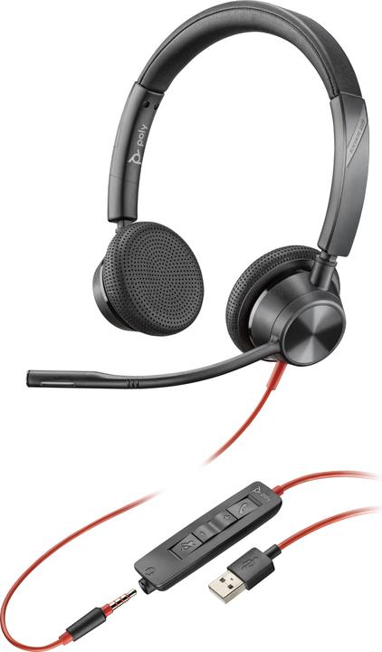 Poly HP Blackwire 3325 USB-A + 3.5mm Stereo Headset, Cablato, Ufficio, 130 g, Auricolare, Nero (Cablato, USB-A)