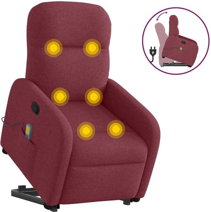 VidaXL Massagesessel mit Aufstehhilfe Weinrot Stoff