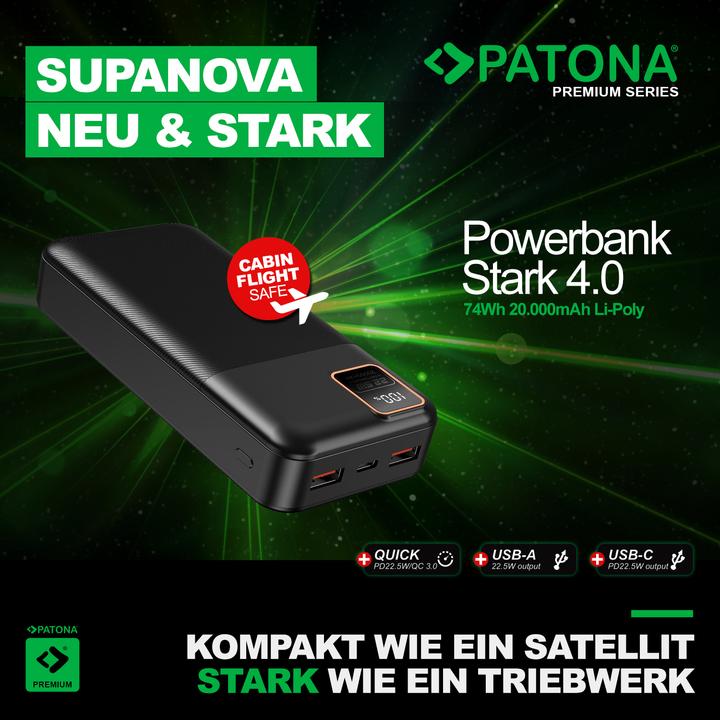 Immagine prodotto Patona Powerbank Stark 4.0 20000 (20000 mAh, 22.50 W, 74 Wh)