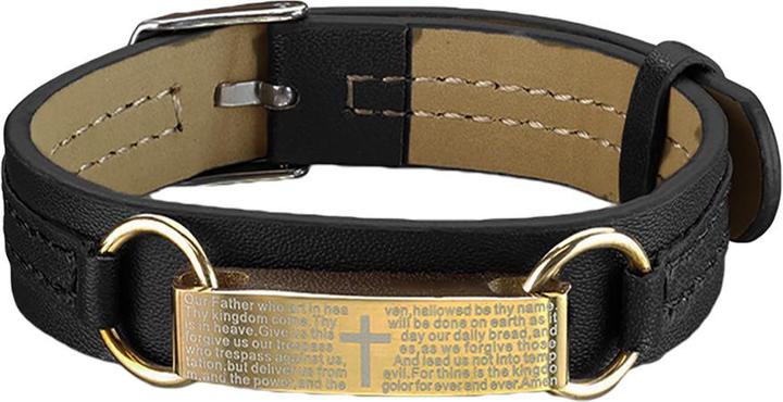 Star Piercing Kunstlederarmband schwarz Balken vergoldet (Kunstleder, Chirurgenstahl 316L, ohne Messing)