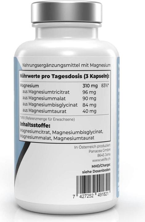 Nutritional values and ingredients VeLife Magnesium complex (120 Piece, Capsules, 105 g)
