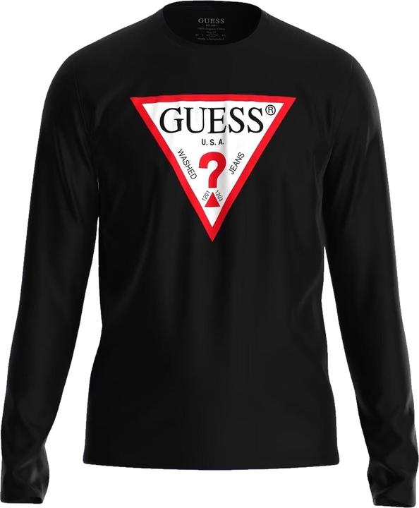 Guess Herren CN LS ORIGINAL Logo Shirt, Schwarz/Hellrot/Weiss, XL (XL)