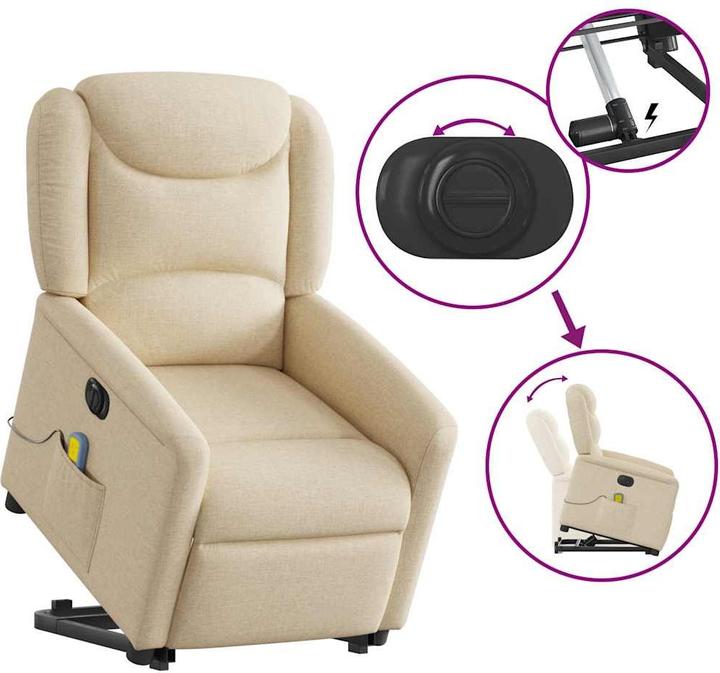 Immagine prodotto VidaXL Poltrona massaggiante con ausilio stand-up in tessuto crema