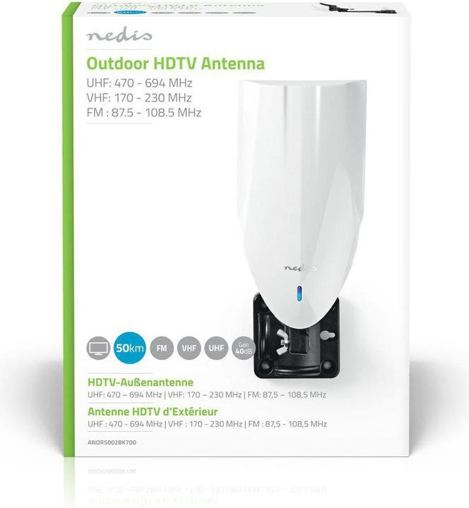 Image du produit Nedis Antenne HDTV active Type de connexion : Connecteur F FM/UHF/VHF Portée de réception : 0-50 km LTE700 (40 dB, DVB-T / -T2, LTE)