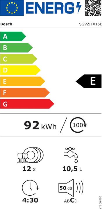 Energy Label Bosch Hausgeräte SGV2ITX16E