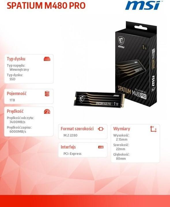 Produktbild MSI Spatium M480 Pro (1000 GB, M.2 2280)
