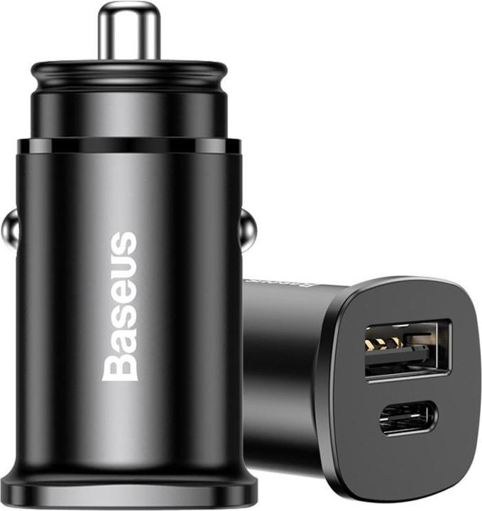 Image du produit Baseus Chargeur de voiture métallique carré USB/TypeC (30W)