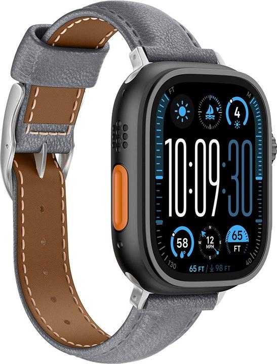 Image du produit Amazingthing Class Band Lederarmband für Apple Watch 45 / 46 / 49 mm - Grau (Acier inoxydable, Cuir pleine fleur)