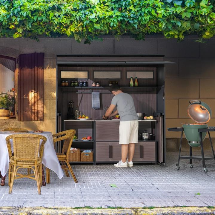 Produktbild Ventaris Outdoor-Küche Gartenhaus 220 cm x 94 cm x 226 cm mit Einrichtung Anthrazit