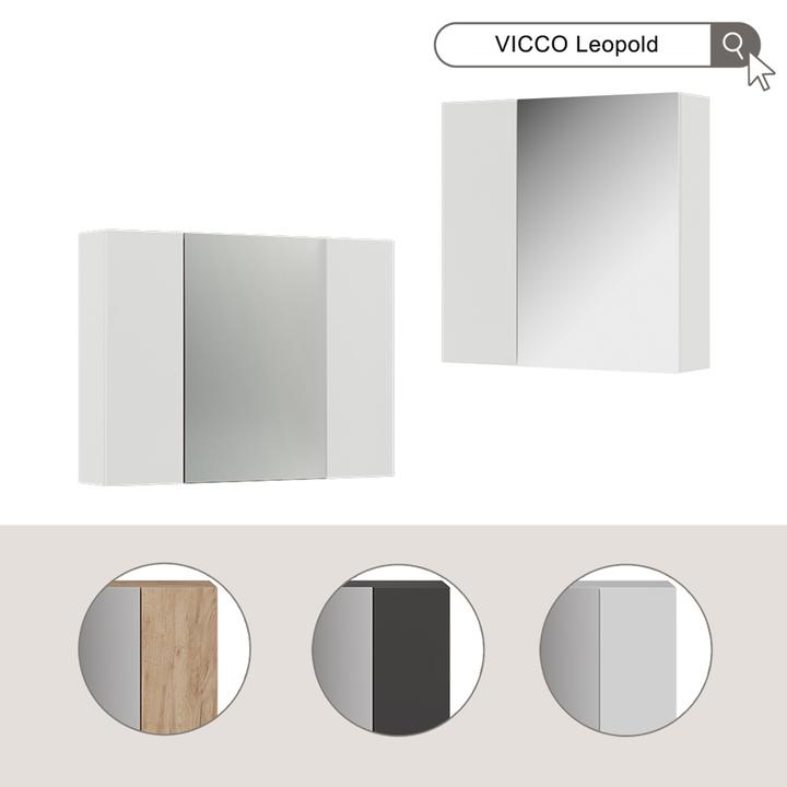 Immagine prodotto Vichy Badspiegelschrank Leopold, Weiss, 60 x 59.2 cm Mit Regalböden und 1 Spiegeltür
