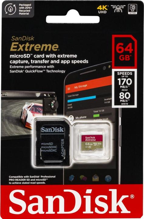 Image du produit SanDisk Extreme UHS-I V30 (64 Go, microSDXC, U3, UHS-I)