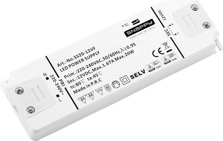 Image du produit Dehner Elektronik SS 20-12VF Transformateur LED à tension constante 20 W 1.67 A 12 V/DC Meuble