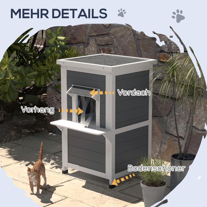 Produktbild PawHut Katzenhaus mit 2 ebenen und Vorhang (Katze)