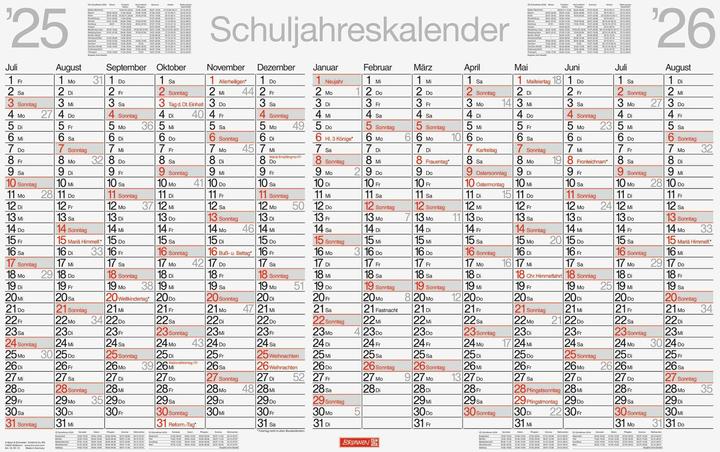 Produktbild BRUNNEN Schuljahreskalender abwischbar (2025/2026), 1 Seite = 14 Monate (Niederländisch, Englisch)