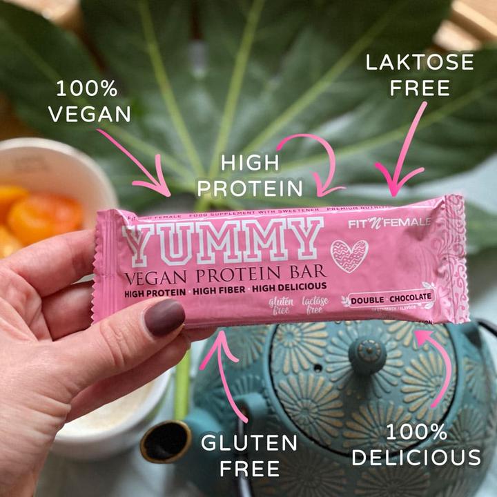 Actual product image FitnFemale Yummy Vegan Protein Bar - 12 Display (Chocolate)