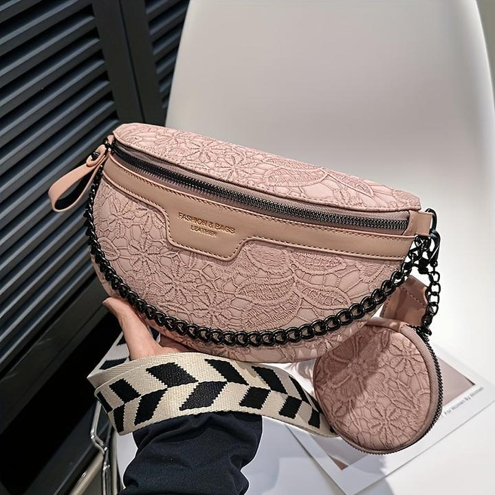 Immagine prodotto Only-Bags.Store Borsa a tracolla classica e minimalista, stile retrò a tinta unita con zip a mezza luna Fancy
