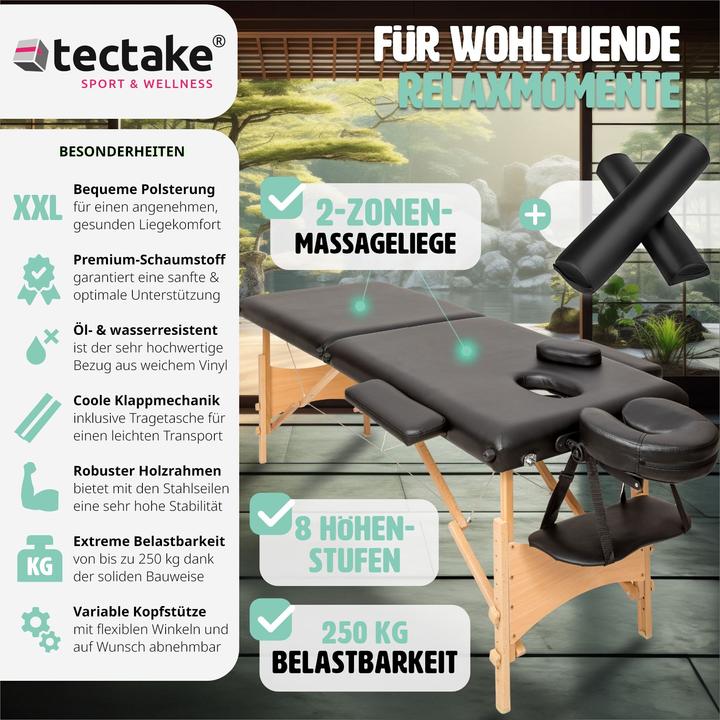 Produktbild tectake 2 Zonen Massageliege-Set Freddi mit 5cm Polsterung, Rollen und Holzgestell