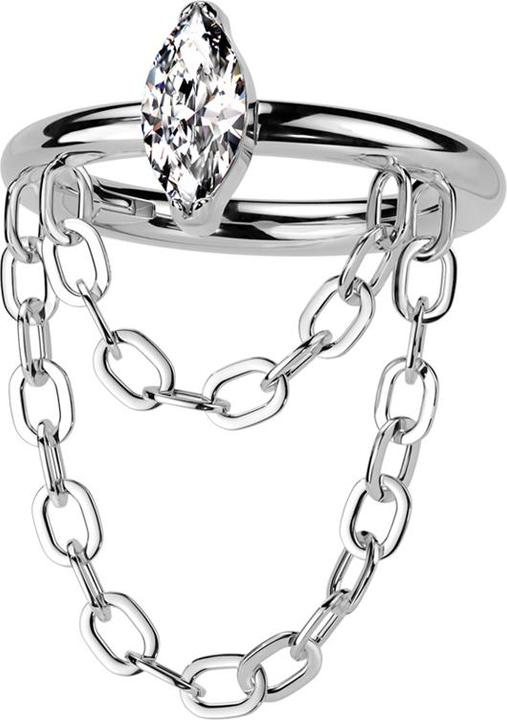 Star Piercing Micro Segmentring klappbar silber grosser Ovaler Kristall silber Anhänger waagerecht zwei Ketten (Titan G23)