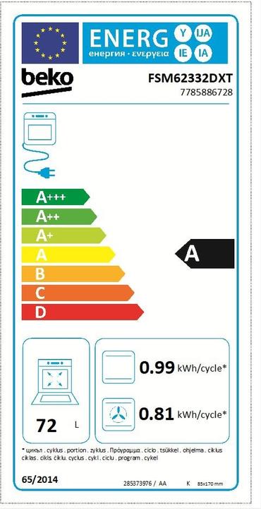 Label énergétique Beko FSM62332DXT 60 cm