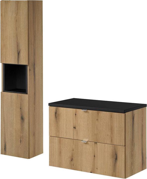 Produktbild En.Casa Waschbeckenunterschrank Newport 80x60x40cm Eichenoptik/Schwarz (57, 80)
