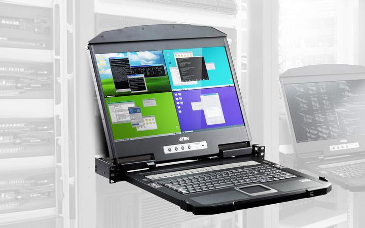 Actual product image Aten CL3884NW FR KVM switch 4-port multi-view 18.5" LCD (USB HDMI) FR layout