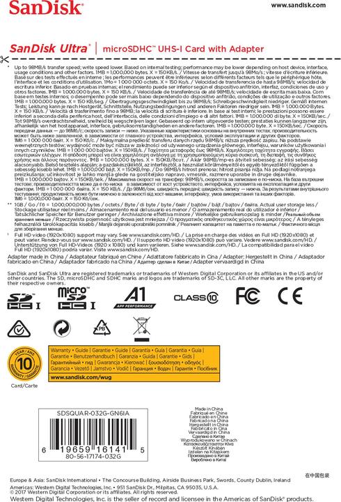 Immagine prodotto SanDisk Ultra microSDHC 32GB 98MB/s Adapt. (32 GB, microSDHC, U1, UHS-I)