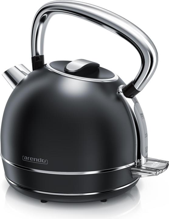 Arendo Wasserkocher 1,7 l, 2200W, Edelstahl Retrostyle Vintage, LED Anzeige, Temperatureinstellung, Schwarz (1.70 l)