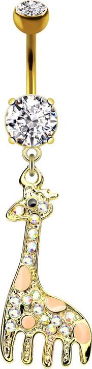 Star Piercing Banane 14k vergoldet mit Anhänger Giraffe (ohne Messing, Chirurgenstahl 316L)